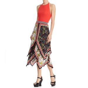 Alice + Olivia Maura Tiered Handkerchief Hem Midi Skirt size 8